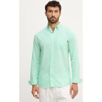Pánská košile Lněná košile Lindbergh pánská, zelená barva, regular, s límečkem button-down, 30.220276 65X, vel. XL