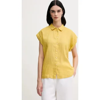 Lněná košile United Colors of Benetton 5BMLDQ06V žlutá 17X, vel. S