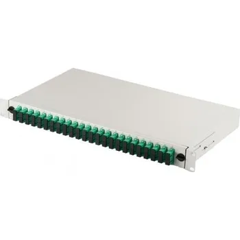 Patch panel Patch panel FO s vybavením 19'' 1U, 24x SC APC dx, OS2, pigtaily, adaptéry, zásobníky, šedý