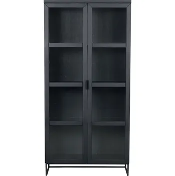 Obývací stěna Rowico Vitrína, černá, dub, bílá, Everett Barva: Černá