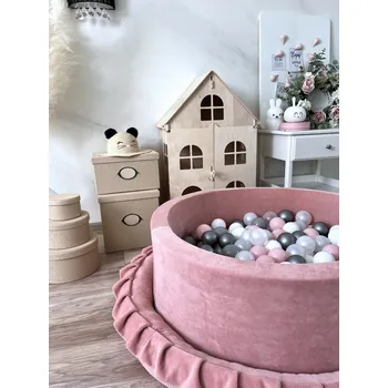 Suchý bazén Prémiový sametový suchý bazének s míčky – Růžový (200/250 míčků) 90x30 cm / 250 míčků