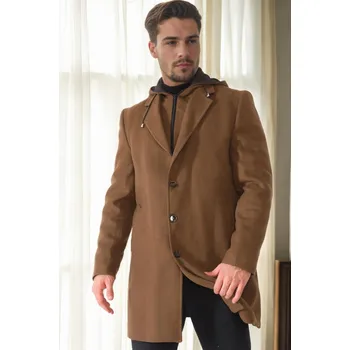 Pánská casual bunda PLT9376 DEWBERRY MEN'S COAT-CAMEL dewberry černá | hnědá 3462547