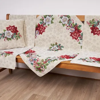 ubrus Tegatex Gobelínový ubrus vánoční - květy hvězd s vločkami Velikost: 40*100 cm