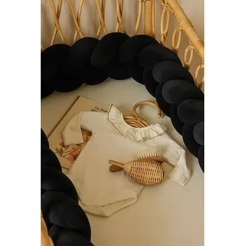 mantinel do postýlky Ochranný mantinel do postýlky - Pletený cop - Černý (120-400 cm) 120cm