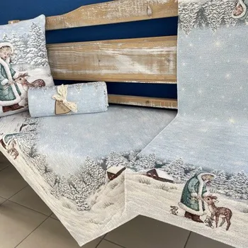 ubrus Tegatex Gobelínový ubrus chenille -Vánoční dívka se srnkami modrozelená Velikost: 40*132 cm