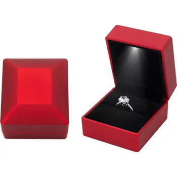 LED podsvícená krabička na prsten 5,8 x 6,3 x 5 cm Luxusní vitrína na šperky Prémiové balení prstenu s vnitřním osvětlením Elegantní dárková kazeta na zásnuby červená