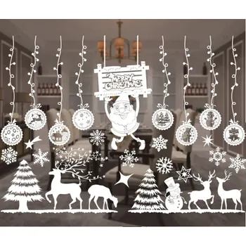 Vánoční dekorace Sada vánočních okenních samolepek 50 x 70 cm Bílé PVC dekorace se soby, vločkami a stromy Opakovaně použitelná výzdoba na okna a sklo