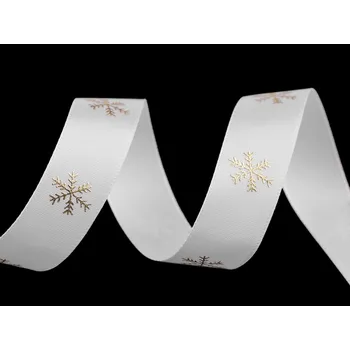 Stuha Vánoční saténová stuha vločky 20 mm