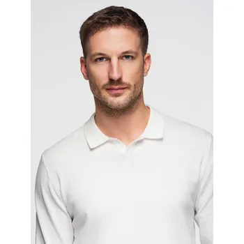 Pánský svetr Pánský polo svetr s výšivkou na hrudi - bílý V2 OM-POLS-0140 - M