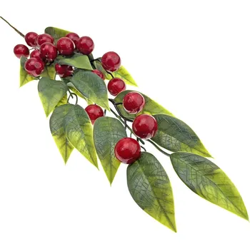 Vánoční dekorace Euro Habitat Zápich s červenými velkými bobulemi a zelenými listy 73 cm