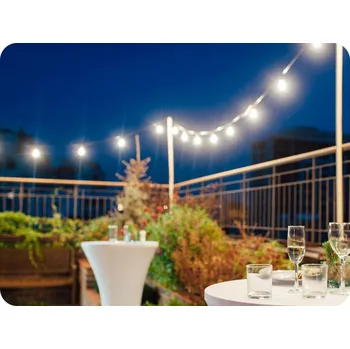 LED Řetězové svítidlo 10x 0,5W LED žárovky, 5m, 24V, IP44 Studená bílá