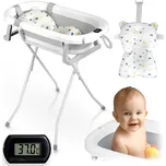 Skládací vanička pro kojence a batolata se stojanem, teploměrem a vložkou Ricokids RK-287 bílo-šedá