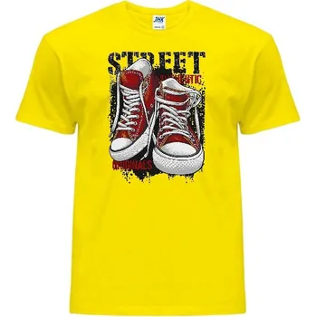 Pánské tričko panske-levne-bavlnene-tricko-potisk-originalni-tenisky Barva: Yellow - žlutá, velikost: XS