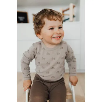 Kojenecký body Dětské merino body ze 100% merino vlny dlouhý rukáv Jaquard SAFA - béžové Velikost: 50/56