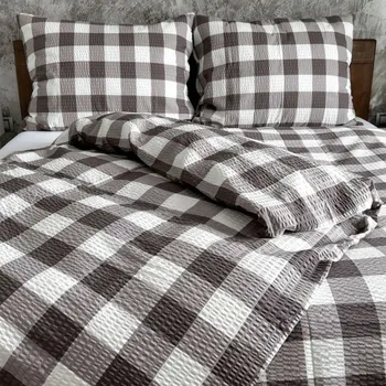 Povlečení Krepové povlečení Káro hnědé Zapínání: knoflík, Velikost polštáře: 70x90, Velikost přikrývky: 140x220