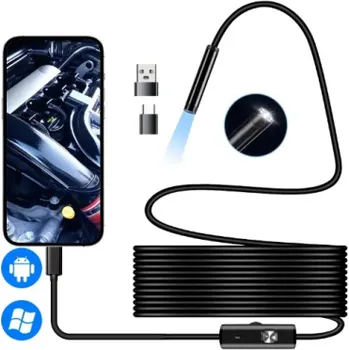 Digitální kamera Endoskopická kamera 7mm voděodolná LED 2v1 microUSB Type-C mini inspekční kamera tvrdý kabel pro Android PC 10m