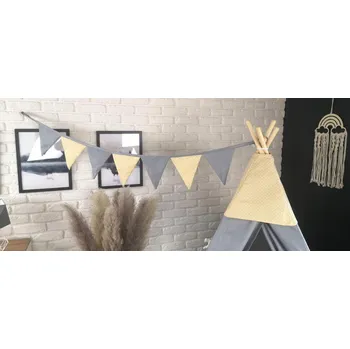 Dětský stan Dekorační praporková girlanda BOHO - šedá/béžová
