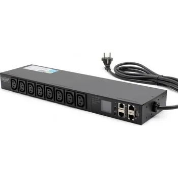Elektrická zásuvka SMART PDU napájecí lišta 1U, napájecí zásuvka IEC320 C20 16A/250V, 8x zásuvek C13, 16A