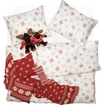 SCANquilt povlečení FLANEL vločky smetanovošedočervená 140 x 200/70 x 90 cm 233635146