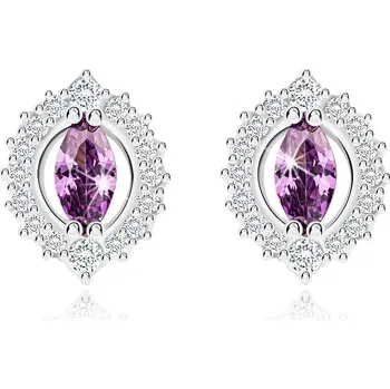 Náušnice Náušnice ze stříbra 925 - fialové zirkonové zrnko obklopené drobnými čirými zirkony