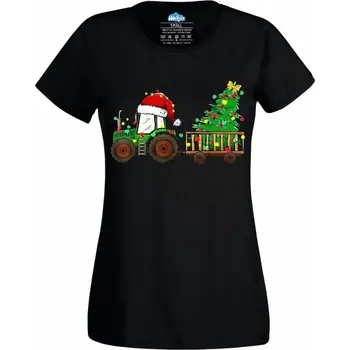 Dámské tričko Dámské tričko Vánoční Traktor (Velikost: XL, Barva: Černá)
