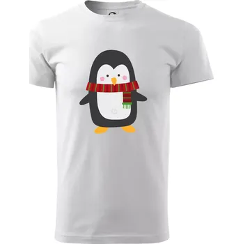 Pánské tričko Tučňák se šálou - Klasické pánské triko vyšší gramáže - L ( Bílá )