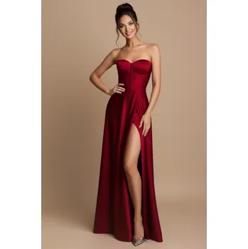 Dámské šaty EVA & LOLA Maturitní saténové Šaty EMMA červené Barva: Červená, Velikost: L