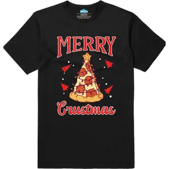 Pánské tričko Pánské tričko Vánoční Pizza Merry Crustmas (Velikost: L, Barva: Černá)