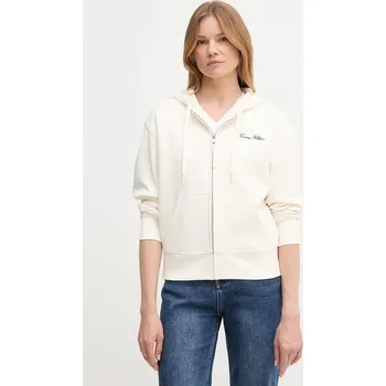 Dámská mikina Mikina Tommy Hilfiger dámská, béžová barva, s kapucí, hladká, WW0WW45742 01X, vel. XL