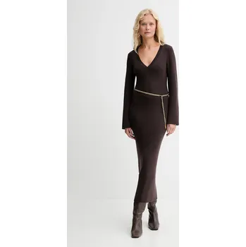 Dámské šaty Šaty s příměsí vlny MICHAEL Michael Kors hnědá barva, maxi, MF5835G4VR 89X, vel. S