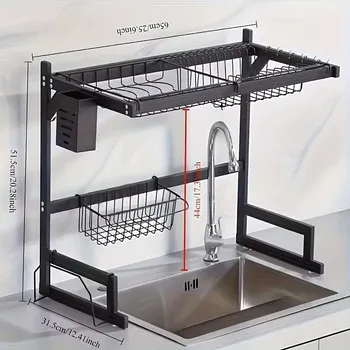 Organizace kuchyně Dvouúrovňový odkapávač na nádobí s držákem na prkénko a příslušenství