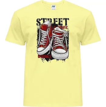 Pánské tričko panske-levne-bavlnene-tricko-potisk-originalni-tenisky Barva: Light yellow neo - pastelově žlutá, velikost: M