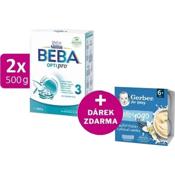 Kojenecká výživa BEBA OPTIPRO 3, 2x500g + GERBER Hello Yogo mléčný dezert s příchutí vanilky 4x100g