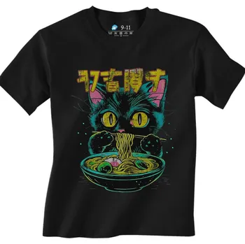 Chlapecké tričko Dětské tričko Kočka a Miska Ramen Nudlí (Velikost: 7-8, Barva: Černá)