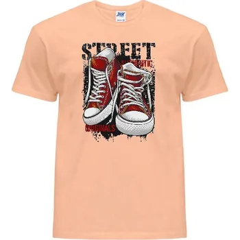 Pánské tričko panske-levne-bavlnene-tricko-potisk-originalni-tenisky Barva: Orange neo - meruňková, velikost: XS