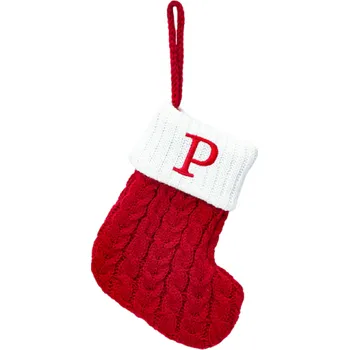 Vánoce Vánoční punčocha 15 x 25,7 cm Červená dekorativní ponožka s bílým okrajem a provázkem na zavěšení Vyšívané písmeno P Vánoční ozdoba