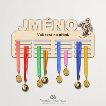 věšák na medaile WoodenPuzzle.cz Věšák na medaile - snowboarding - muž Velikost: 30 cm