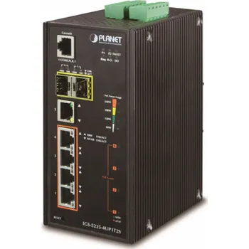 Switch Planet IGS-5225-4UP1T2S průmyslový L3 switch, 5x1Gb, 2x2.5Gb SFP, 4x PoE 802.3bt 360W, dual 48-56VDC, -40~75°C, IP30
