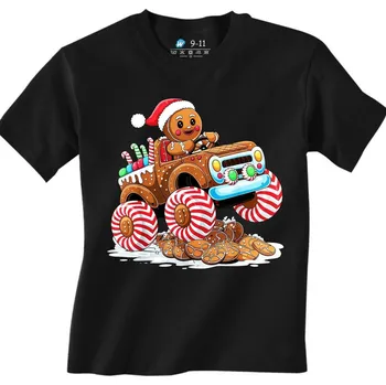 Chlapecké tričko Dětské tričko Vánoční Perníček v Monster Trucku (Velikost: 12-13, Barva: Černá)