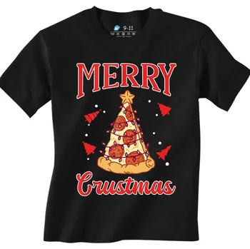 Chlapecké tričko Dětské tričko Vánoční Pizza Merry Crustmas (Velikost: 5-6, Barva: Černá)