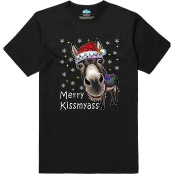 Pánské tričko Pánské tričko Vánoční Osel Merry Kissmyass (Velikost: XL, Barva: Černá)