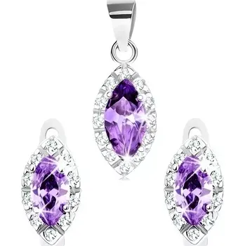 Přívěsek Stříbrný set 925 - přívěsek, náušnice, fialové zirkony, malé čiré zirkony