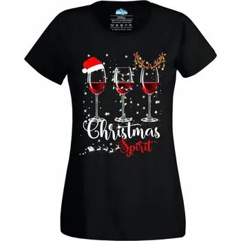 Dámské tričko Dámské tričko Vánoční Víno Christmas Spirit (Velikost: XL, Barva: Černá)