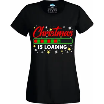 Dámské tričko Dámské tričko Načítání Vánoc Christmas is loading (Velikost: M, Barva: Černá)