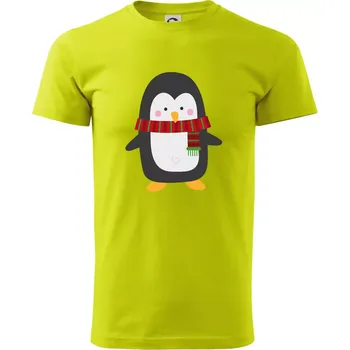 Pánské tričko Tučňák se šálou - Klasické pánské triko vyšší gramáže - L ( Limetková )