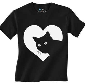 Chlapecké tričko Dětské tričko Kočičí Stín v Srdci (Velikost: 7-8, Barva: Černá)