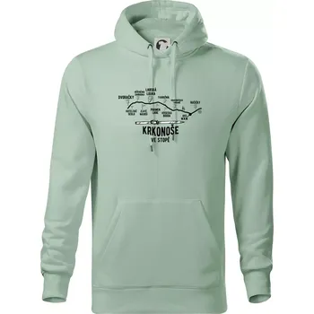Pánská mikina Krkonoše ve stopě - Mikina pánská Cape s kapucí - M ( Sage )