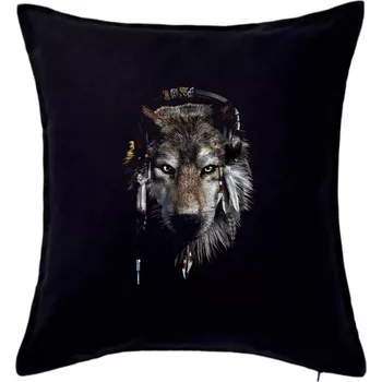 Polštář Vlk indián se sluchátky - Polštář 50x50 - 50x50 - Pouze potah ( Černá )