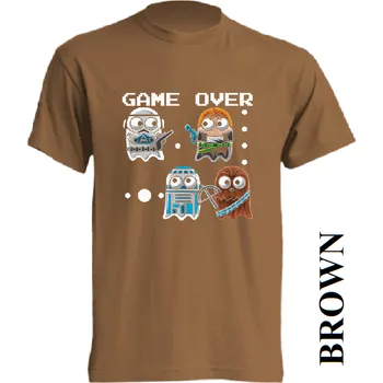 Pánské tričko levne-bavlnene-tricko-potisk-pacman Barva: Brown - hnědá, velikost: S