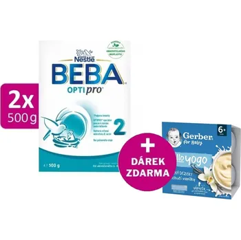Kojenecká výživa BEBA OPTIPRO 2, 2x500g + GERBER Hello Yogo mléčný dezert s příchutí vanilky 4x100g